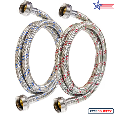 #ad #ad 4 Ft Washing Machine Hoses 2 Packs Premium Stainless Steel Washer Hoses Burst P $16.20