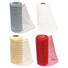 4 Pack Deco Mesh rolls in red, goal, silver, white