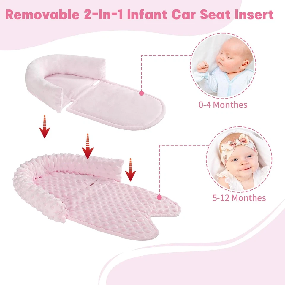 Inserto de asiento de coche infantil, soporte de cabeza y cuerpo para asiento de coche de bebé con 2 correas almohadillas, U Foto 3 de 4