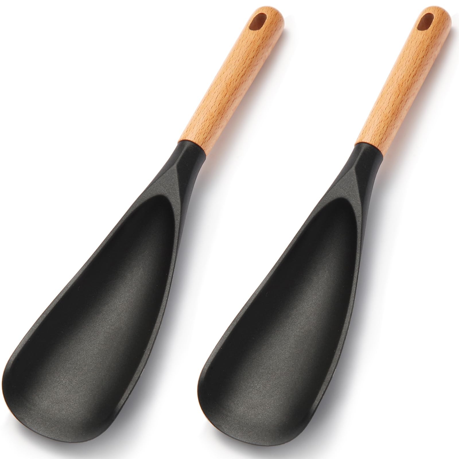 【2 Pack】Silicone Cooking Spoon for 11.4"L x 2.8"W, 11.4'' Black 2-Pcs