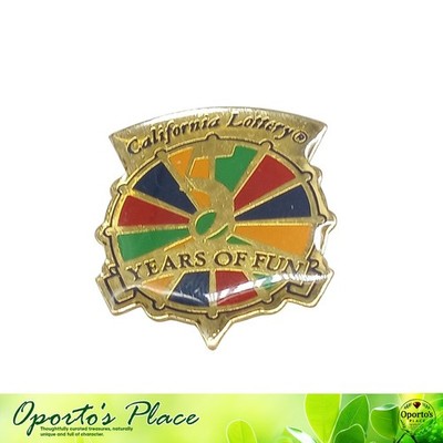 Vintage 90s California Lottery 5 Years Of Fun Lapel Hat Pin Spinning Wheel 