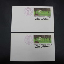 Don Hutson Signed 1989 USPS Index Card Lot Green Bay Packers Autograph ZJ22805