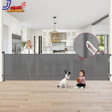Reinforced 41" Extra Tall Retractable Baby Gates Extra Wide Dog Gate 150" Gray