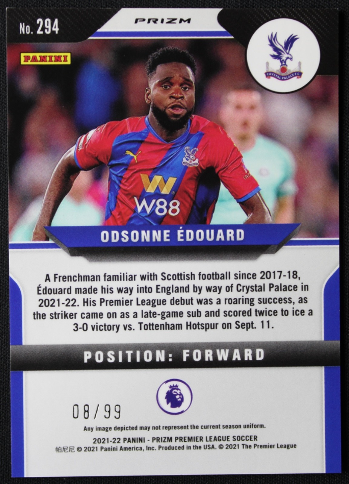 2021-22 Panini Prizm Premier League 8/99 Odsonne Edouard #294 Rookie RC view 2