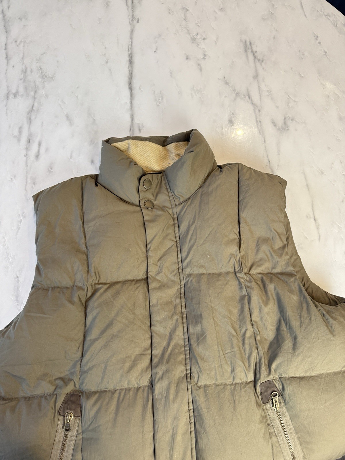 Vintage Nautica Down Gilet Mens Large Olive Green Puffer Vest Leather Trim 90s image 4