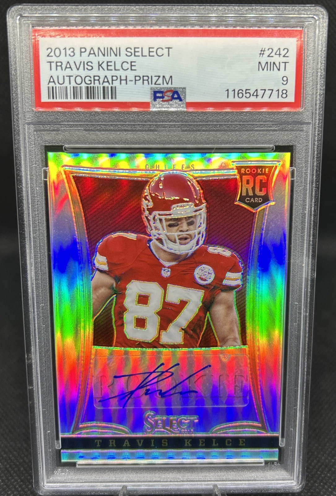 Travis Kelce 2013 Panini Select Rookie Prizm Auto /199 PSA 9 RC #242 Chiefs