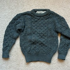 ARAN CRAFTS 100 Wool Fisherman Cable Knit Sweater Kids Age 4-5 GREEN