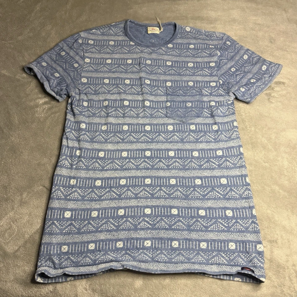NWOT Faherty T Shirt Men Medium Aztec Blue Indigo Dyed Cotton Pocket Knit Tee - Image 3 of 4