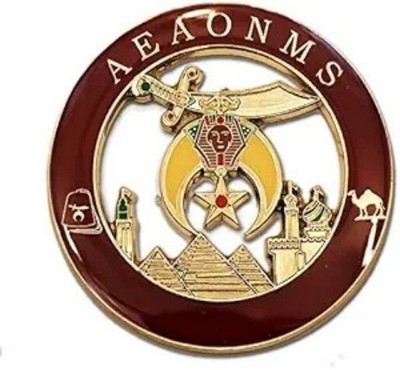 Round Masonic Auto Emblem - [Raspberry & Gold][3'' Diameter] Size: 3 Diameter