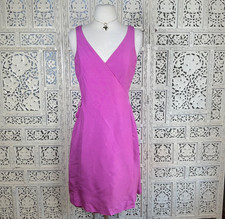Vintage Ann Taylor Pink 100% Silk Sleeveless V Neck Coquette Wrap Dress Sz 4
