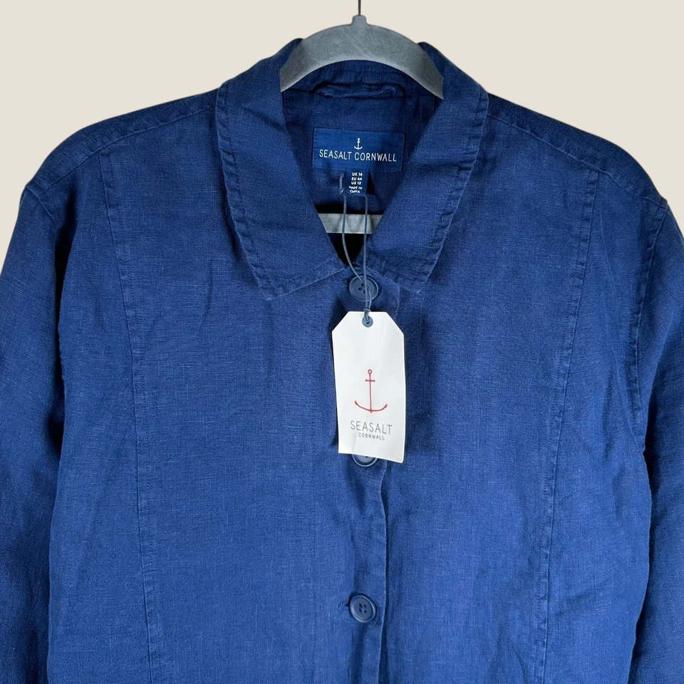 Seasalt Cornwall Aqua Blue Lightweight Relaxed Fit Versatile Arame Linen Jacket - Image 2 of 4