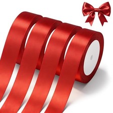 Red Satin Ribbon 1 Inch x 4 Rolls Red Wide Satin Fabric Ribbon for Gift Packa...