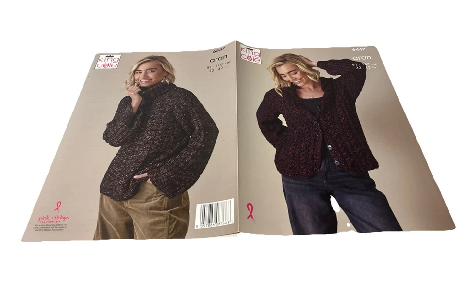 King Cole Aran Knitting Pattern - 6447 Ladies Cardigan & Sweater ( 32 - 42 ins) - Image 3 of 4