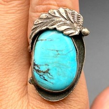 Vintage Navajo Turquoise Silver Ring Size 8