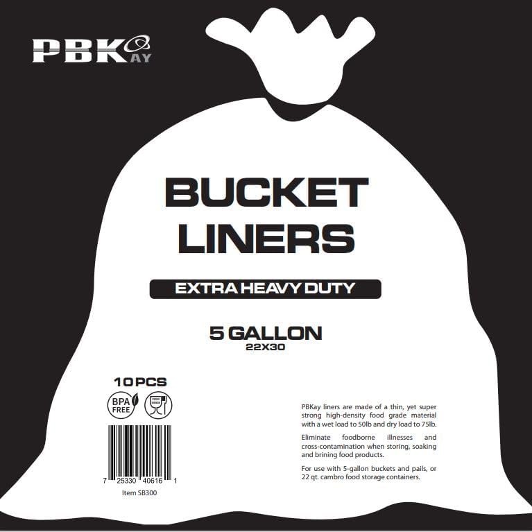 5 Gallon Bucket Liner Bags for Marinating and 1 Count (Pack of 10), Clear 