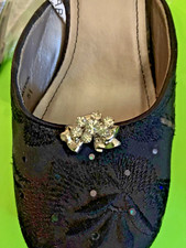 Vintage Shoe Clips Silvertone Bows With Rhinestones.