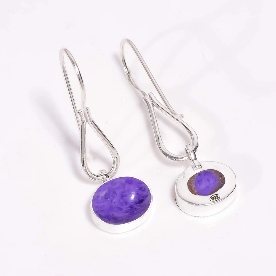 Russischer Charoit Edelstein Handarbeit 925 Sterling Silber Schmuck Ohrringe - Bild 4 von 4
