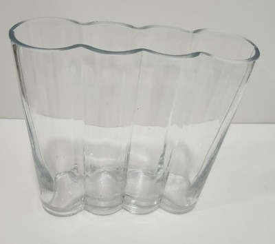 Vintage MCM Clear Glass Wavy Oval Vase Mid Century Modern Scandi Fluted Vase