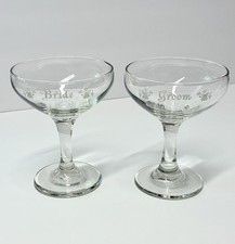 Vintage Bride and Groom Wedding Champagne/Wine Toasting Glasses