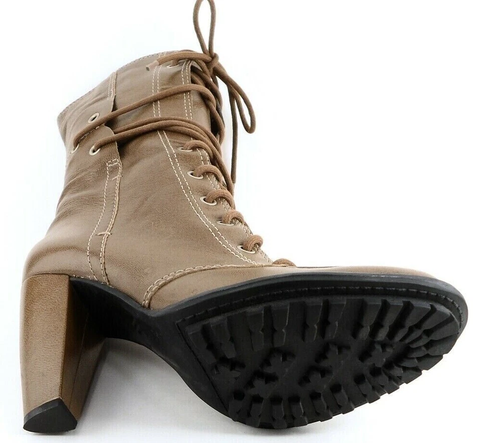 $395 для всех 7 человечества EVERLY серо-коричневый кожаный дизайнер шнурует вверх середины икры ботинки 6,5 - Изображение 3 из 4