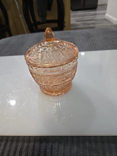 vintage pink depression candy dish .