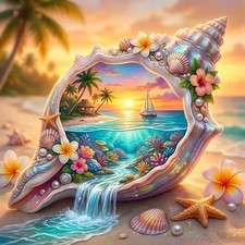 Tropical Beach Sunset 5D Diamond Art Kit - Relaxing DIY for Home Elegance 13.8"