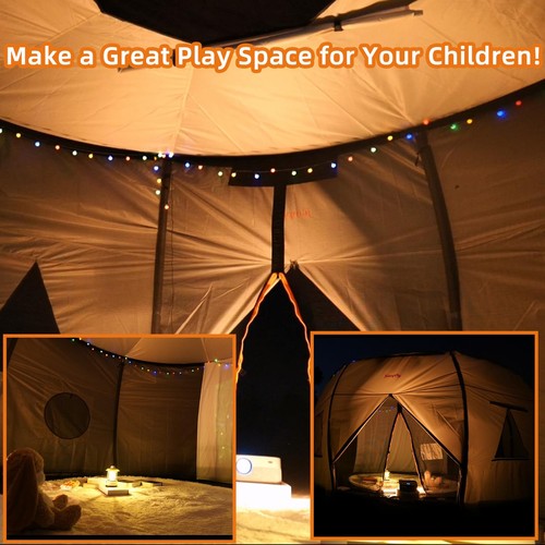 Trampoline Round Tent(Tent ONLY) Fits 12FT Frame 8 Curved Poles with LED Ligh... - Picture 2 of 8