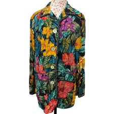 Carole Little Rayon Floral Button Jacket 10 Vintage Tropical Boho Blazer