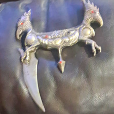 Fantasy Bird Head Handle Dagger, Double Edge Stainless Steel Blade, Silver Red