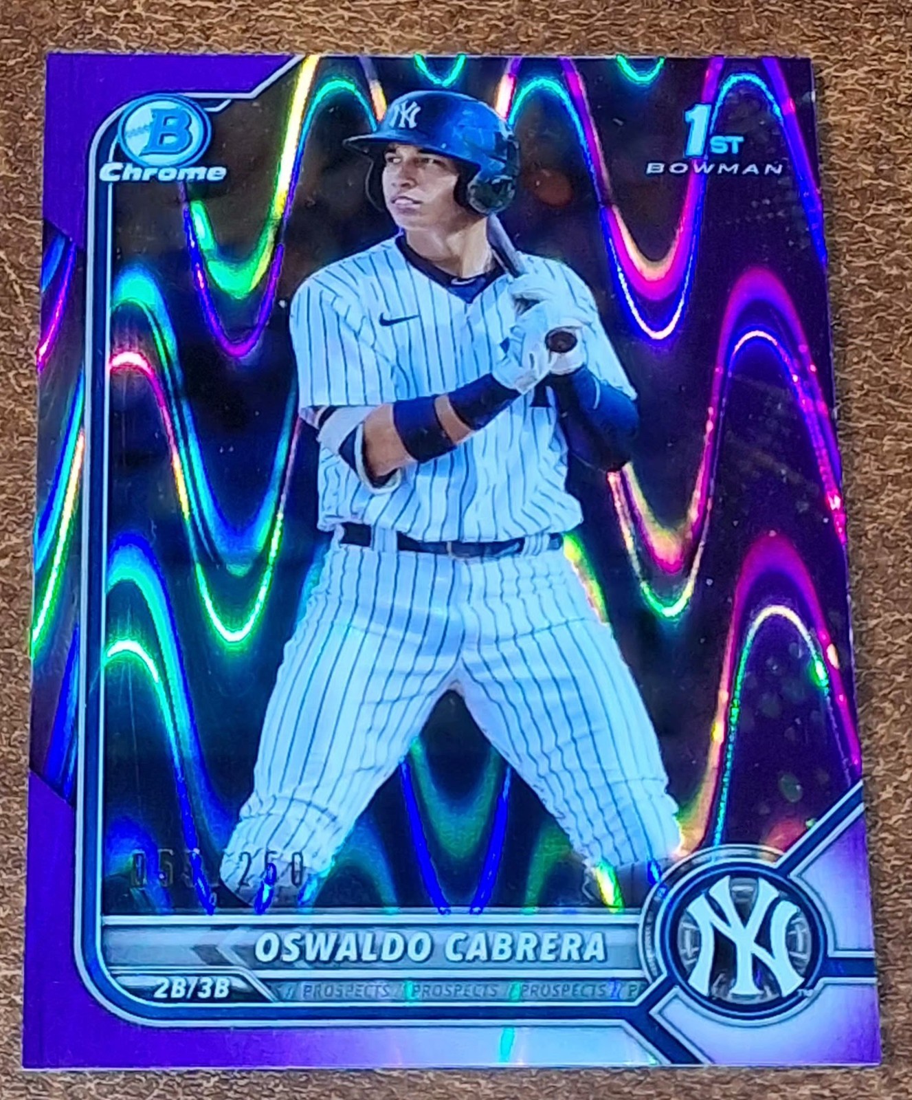 2022 Topps Bowman 1st Chrome #BCP-17 Oswaldo Cabrera Purple RayWave RC 55/250
