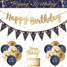 Birthday Decorations for Men, Blue Gold Party Decorations with Happy Birthday