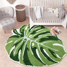 Green Leaf Rug, Monstera Shaped Rug for Bedroom Bathroom Non Slip Microfiber ...
