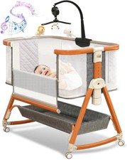 3-in-1 Adjustable Baby Bassinet with Wheels, Music  Storage - Grey