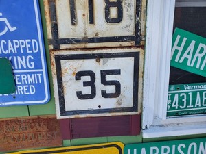 Vintage Early Thick Embossed Maine route 35 sign 12"x15",2-1/2 Ib USA Americana