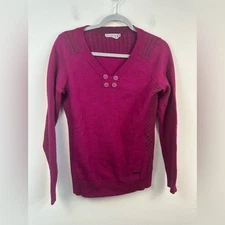 Smartwool Women's Small Pink Fuchsia Button Sweater Merino Wool Stripe Detail