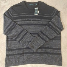 Perry Ellis Sweater Mens 3X Navy Gray Stripe Crew Neck Knit Pullover Big