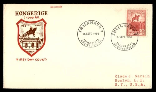 Mayfairstamps Denmark FDC 1955 Statue Kongerige I 1000 Yrs First Day Cover aax_4