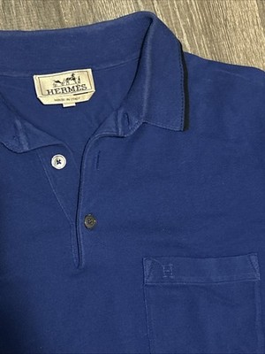 Hermes Navy Polo Short Sleeve Shirt H Logo Made In Italy 100