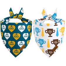 2 Pack Fathers Day Dog Bandanas, Reversible I Love My Dad Pet Scarf, Large