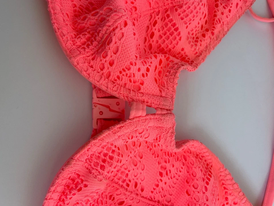 FREYA Sundance Pink Crochet Bikini 32E Halter Top Underwired UK M Bottoms - Image 3 of 4