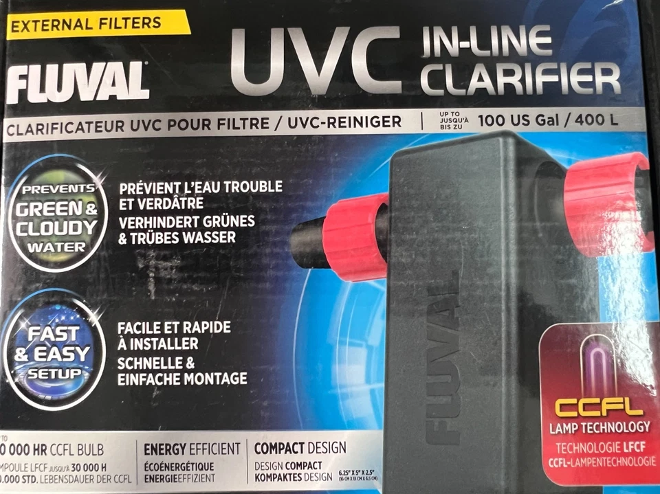 Clarificador de agua en línea Fluval UVC hasta 100 galones estadounidenses A203 2032/OB Foto 2 de 4