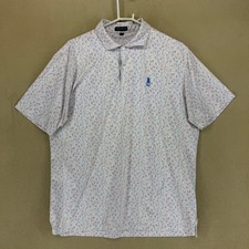 Peter Millar Crown Crafted Mens XL Short Sleeve Polo Shirt 1904 Print Blue White