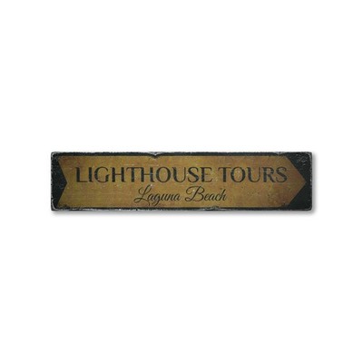Lighthouse Tours, Custom Beach Location - Rustic Distressed Wood Sign