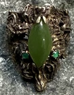 Antique Chinese Silver, Jade and Emerald Dragon Head Ring - Size 5