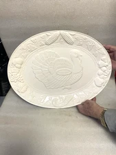 Vintage White Ceramic Turkey Serving Platter Large Size 19x14 Santos Portugal