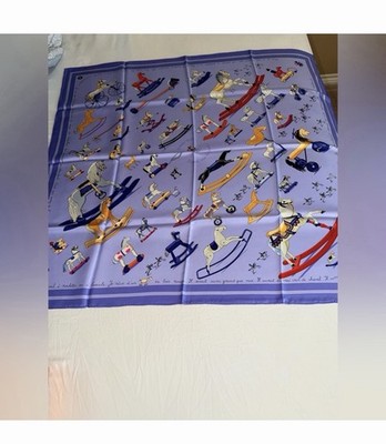 HERMES Silk Scarf- Raconte-Moi le Cheval Carre Lavender Blue Multicolor 90 . 