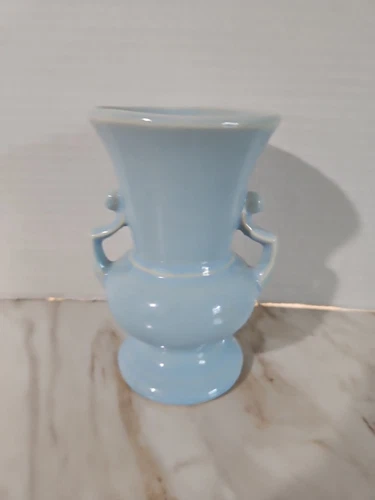 Light Blue Double Handled 5" Tall Bud Vase Stamped USA McCoy?