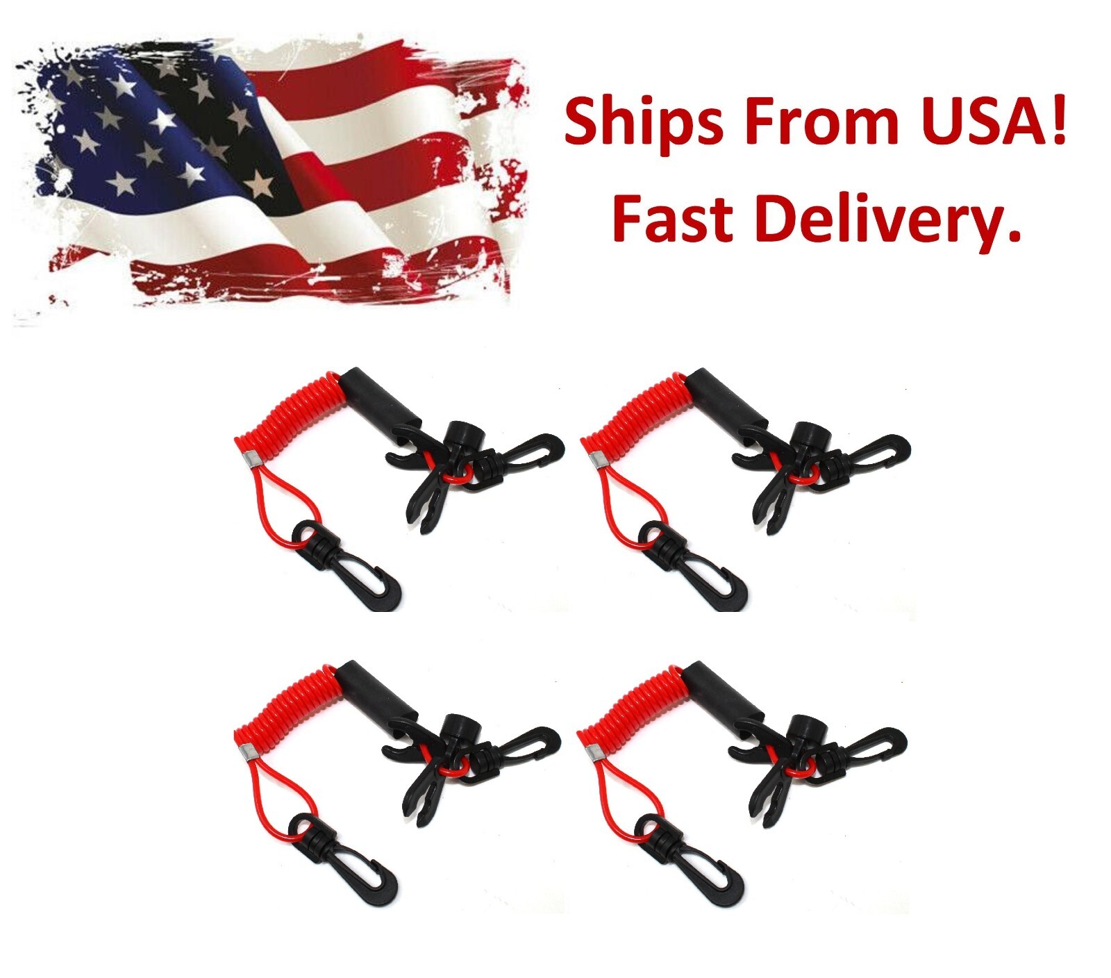 (4) Universal Jet Ski Kill Switch Lanyard for Kawasaki Yamaha Sea Doo