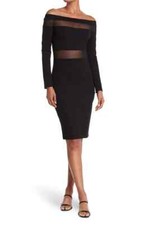 Love By Design Off-The-Shoulder Mesh Panel Bodycon Dress Black Sz S (4-6)