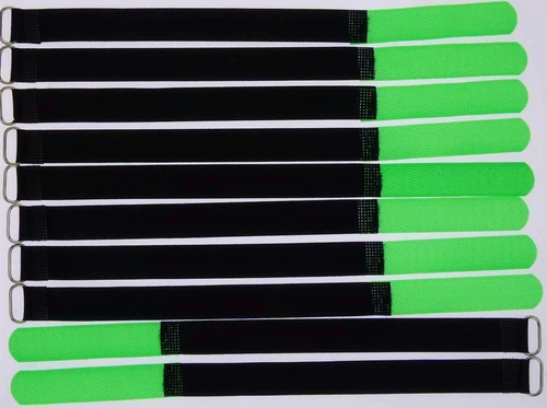 10x Kabelklettband 30 cm x 20 mm neon grün Klettband Klett Kabel Binder Band Öse